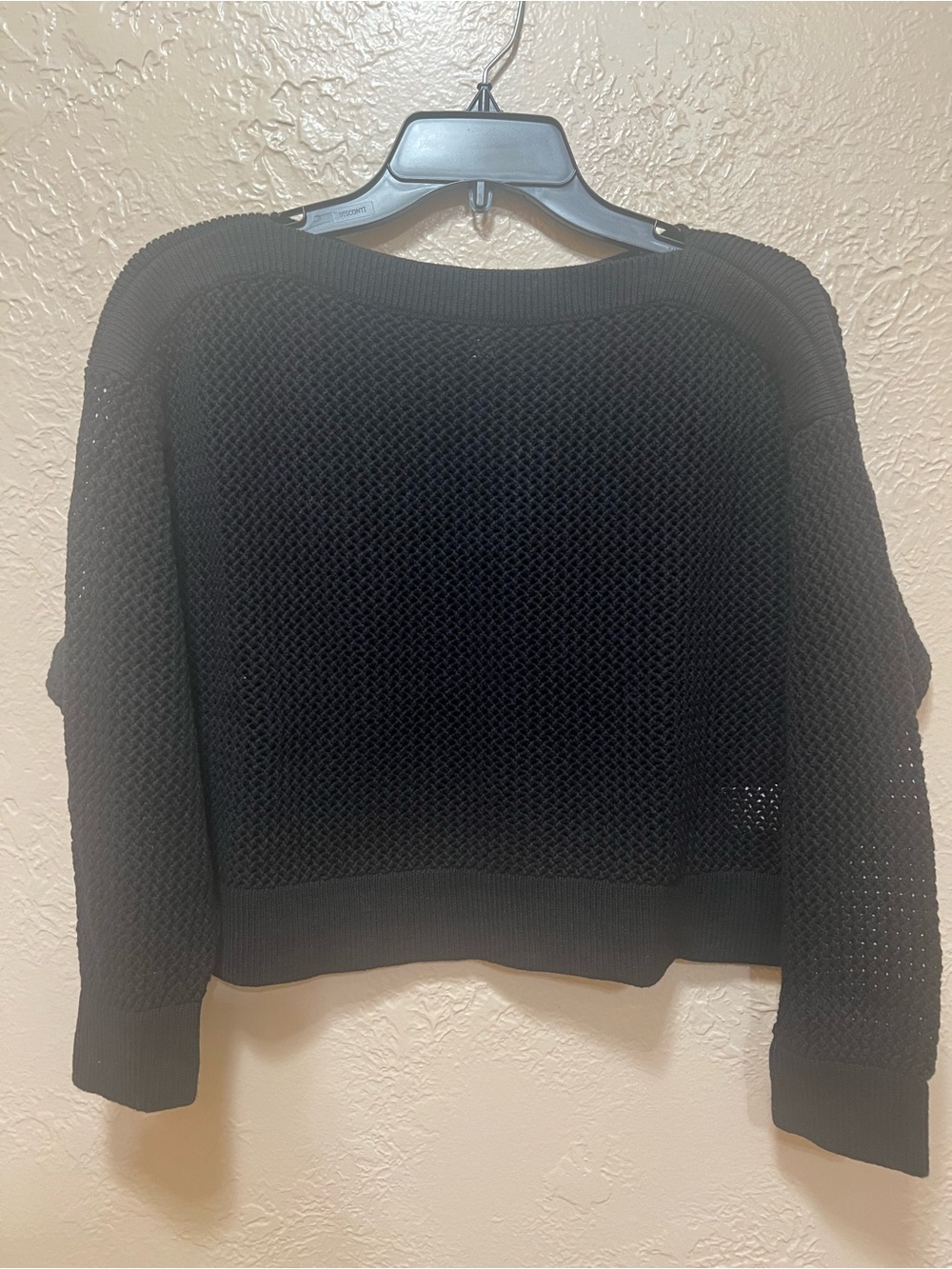 Old Navy Black Open-Knit Crewneck Sweater
